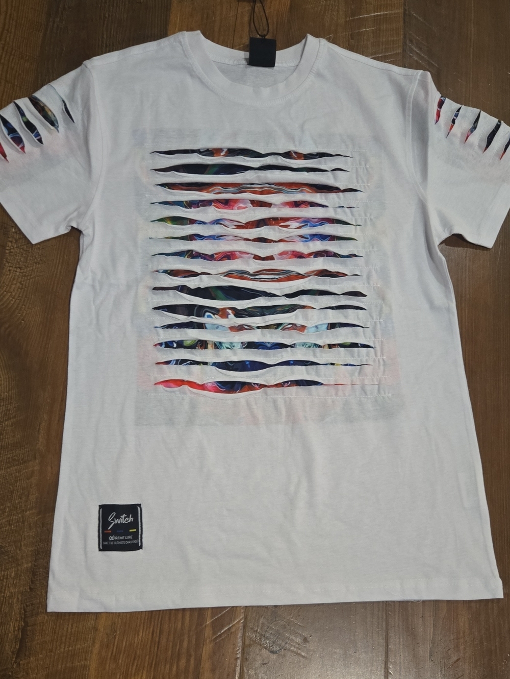 White Men's Short-Sleeve Graphic Cutout T-Shirt by Switch